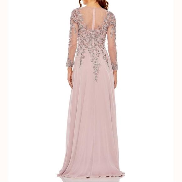 Mac Duggal High Neck Mesh Long Sleeve Embellished A Line Gown 20478 Womens Sz 14 - Picture 6 of 10